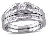 Princess Cut 1/2 Carat (ctw Color H-I, Clarity I2-I3) Diamond Engagement Ring & Wedding Band Set in 14K White Gold